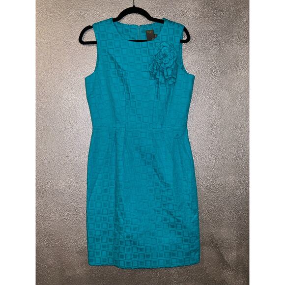Taylor Teal Preppy Academia Textured Floret Sleeveless Sheath Dress 10 - Picture 1 of 8